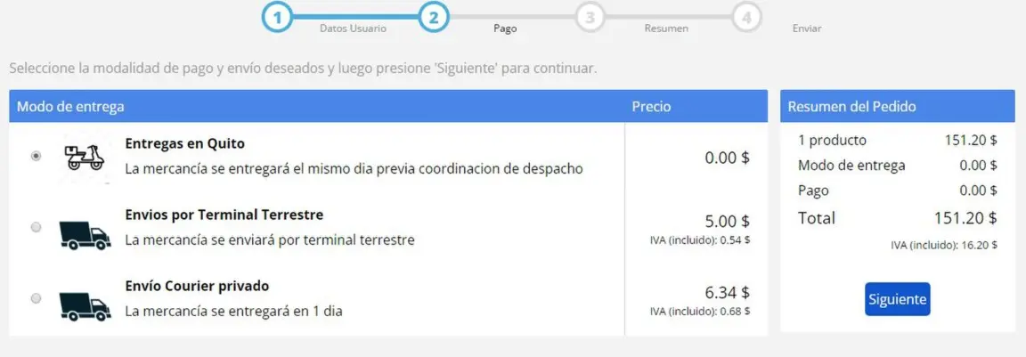 Seleciona el envío Seleciona la forma de envío